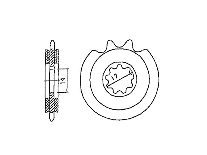 Front sprocket 16 teeth Puch various models Esjot A-quality with rubber product