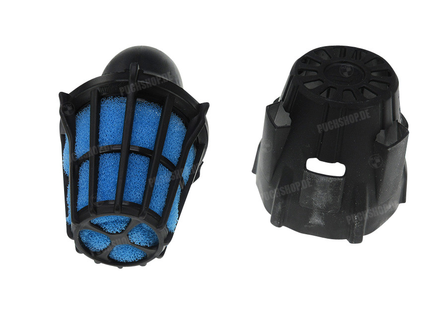 Luchtfilter 46mm schuim Polini 90 graden haaks zwart / blauw product