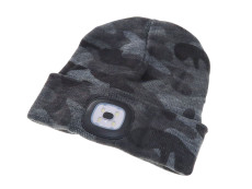 Beanie hat with LED lamp grey camouflage