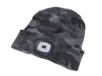 Beanie muts met LED lamp grijs camouflage