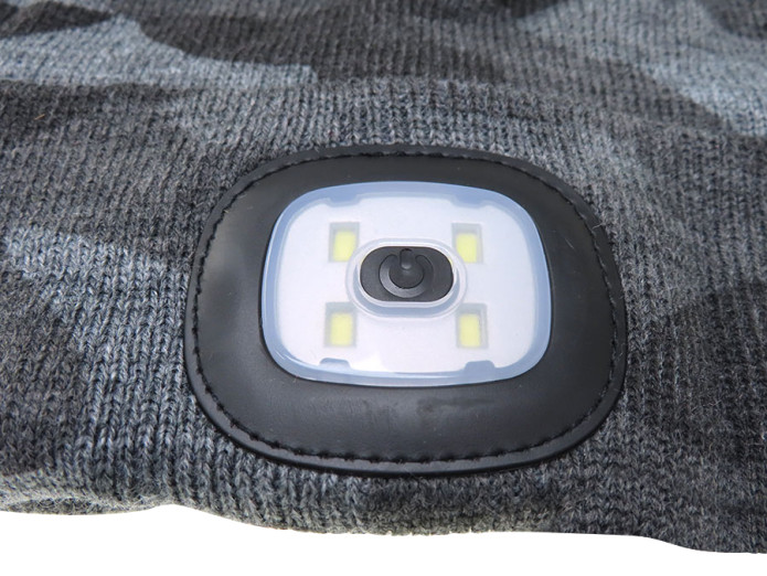 Beanie hat with LED lamp grey camouflage