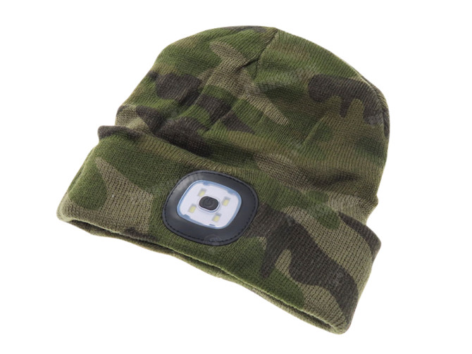 Beanie muts met LED lamp groen camouflage main