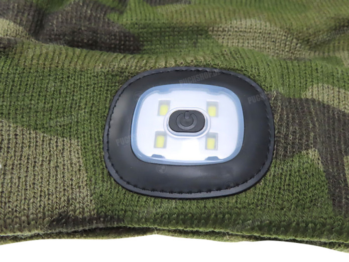 Beanie muts met LED lamp groen camouflage