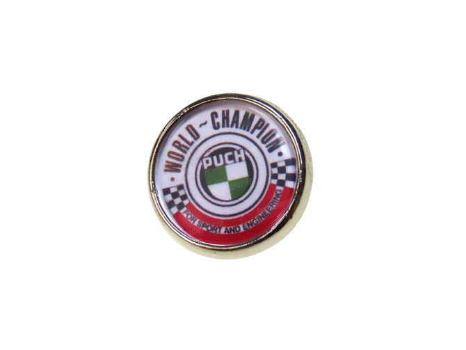 Pin button met Puch World Champion logo main