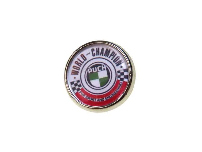 Pin-Button mit Puch World Champion Logo main