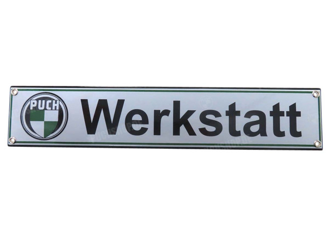 Sign Enamel Puch Werkstatt 40x8cm main