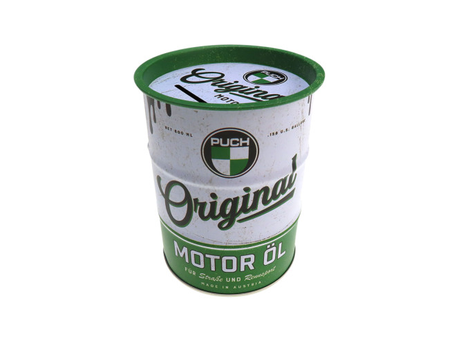 Money box tin oil drum with Puch logo 120x90mm product