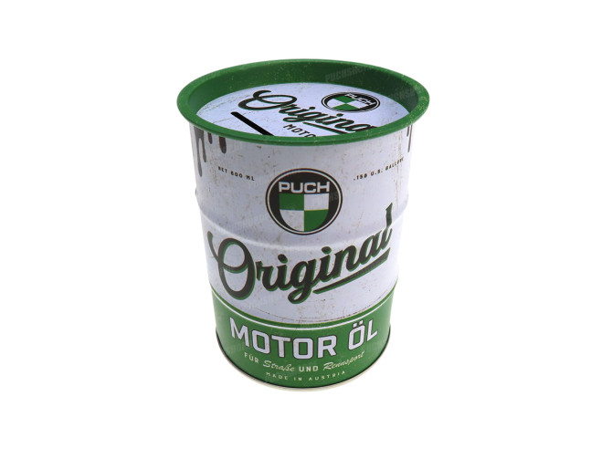 Money box tin oil drum with Puch logo 120x90mm main