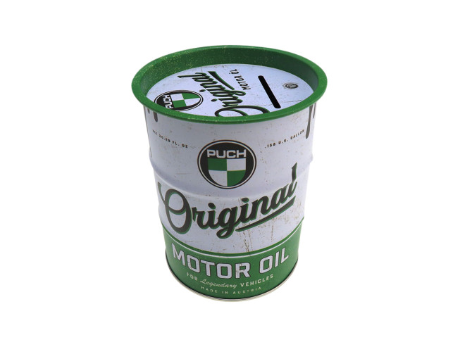 Money box tin oil drum with Puch logo 120x90mm product