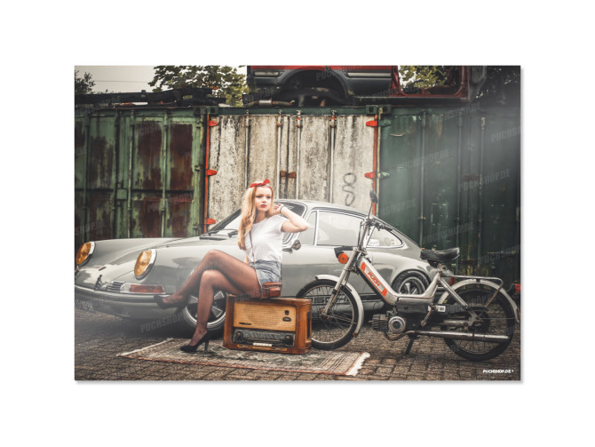 Poster "Lady with Puch Maxi N & Porsche 912" A1 (59,4x84cm) 1