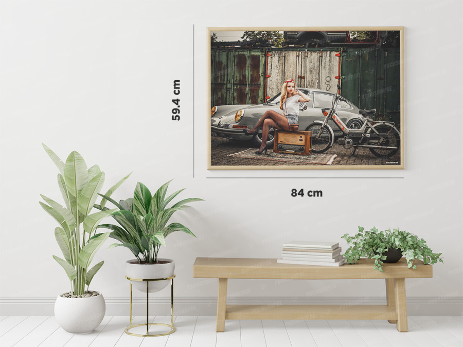 Poster "Lady with Puch Maxi N & Porsche 912" A1 (59,4x84cm) product