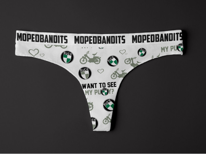 Dames slip / string wit met Puch print Moped Bandits® product