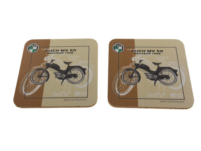 Coasters set Puch MV50 year of construction 1958 2x 95x95mm