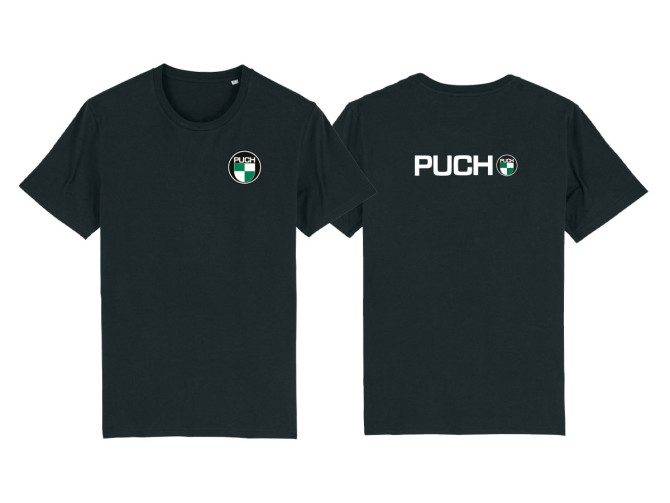 T-shirt zwart met Puch logo voor- en achter product