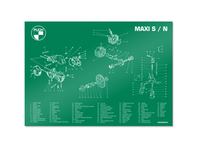 Poster "Exploded view Maxi S / N" A1 (59,4x84cm) Engels product