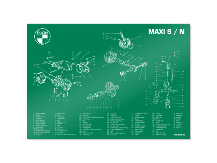 Poster "Exploded view Maxi S / N" A1 (59,4x84cm) Engels