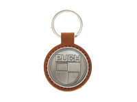 Keychain Puch logo cognac imitation leather / metal RealMetal