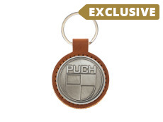 Keychain Puch logo cognac imitation leather / metal RealMetal®