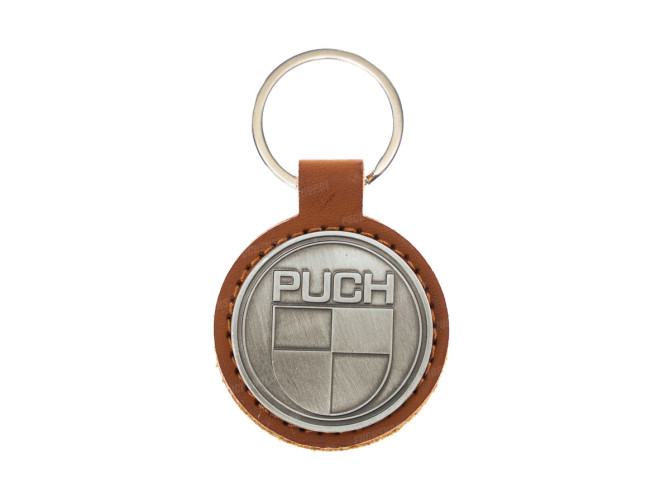 Keychain Puch logo cognac imitation leather / metal RealMetal main