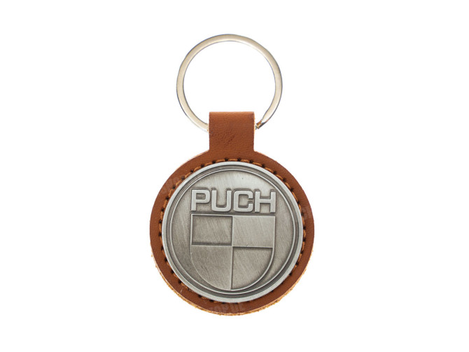 Keychain Puch logo cognac imitation leather / metal RealMetal main