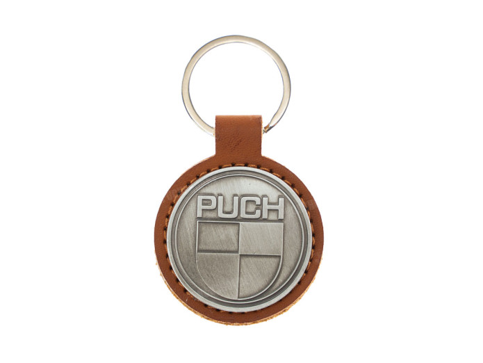 Sleutelhanger Puch logo cognac kunstleder / metaal RealMetal