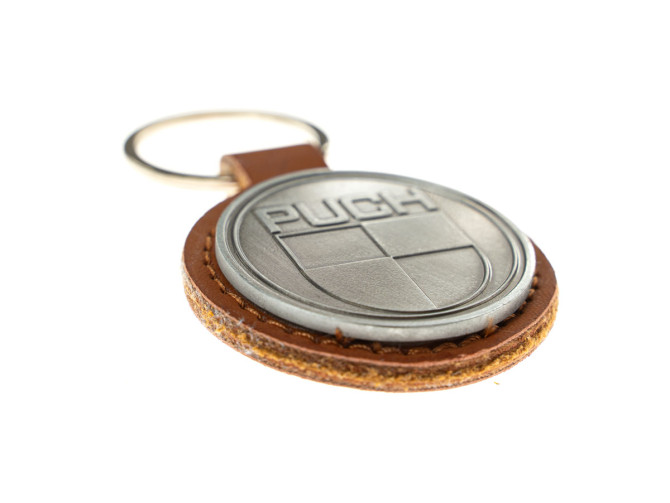 Keychain Puch logo cognac imitation leather metal RealMetal product