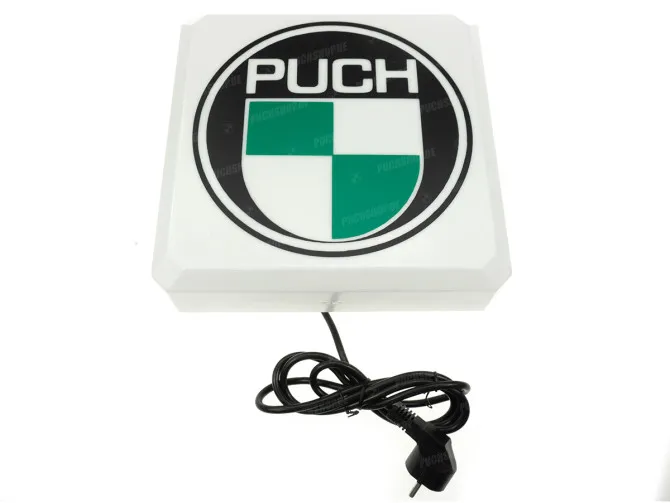 Lichtreclame bak vierkant Puch logo rond main
