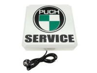 Lichtwerbung quadratisch Puch-Logo rund service