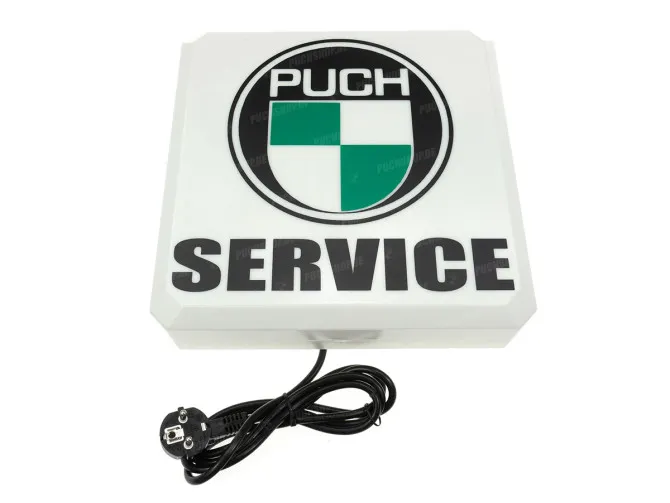 Lichtreclame bak vierkant Puch logo rond service main