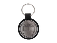 Keychain Puch logo black imitation leather / metal RealMetal