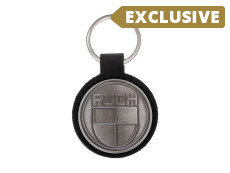 Keychain Puch logo black imitation leather / metal RealMetal®