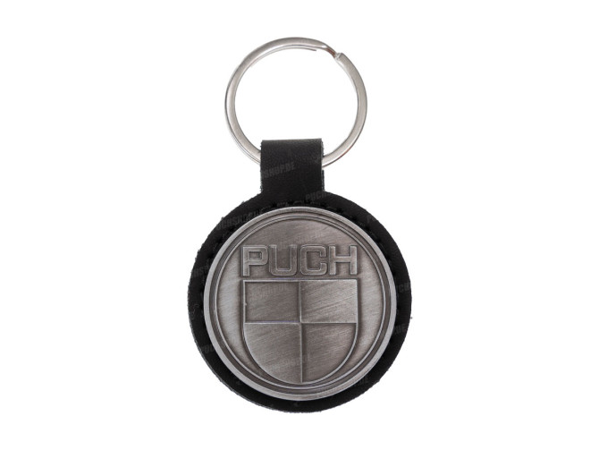 Keychain Puch logo black imitation leather / metal RealMetal main