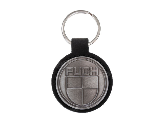 Keychain Puch logo black imitation leather / metal RealMetal main