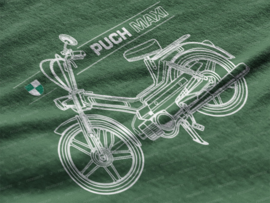 T-shirt green "Puch Maxi S" Retro line art product