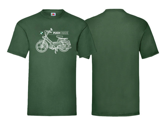 T-shirt groen "Puch Maxi S" Retro line art product