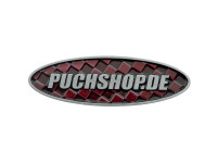 Aufkleber Puchshop logo badge Emaille RealMetal® 7.4x2.2cm