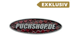 Aufkleber Puchshop logo badge Emaille RealMetal 7.4x2.2cm