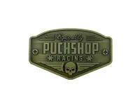 Aufkleber "Puchshop Racing Equipped" logo badge Emaille RealMetal 6x3.2cm
