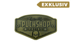Aufkleber "Puchshop Racing Equipped" logo badge Emaille RealMetal® 6x3.2cm