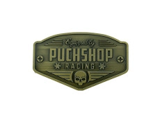 Aufkleber "Puchshop Racing Equipped" logo badge Emaille RealMetal 6x3.2cm