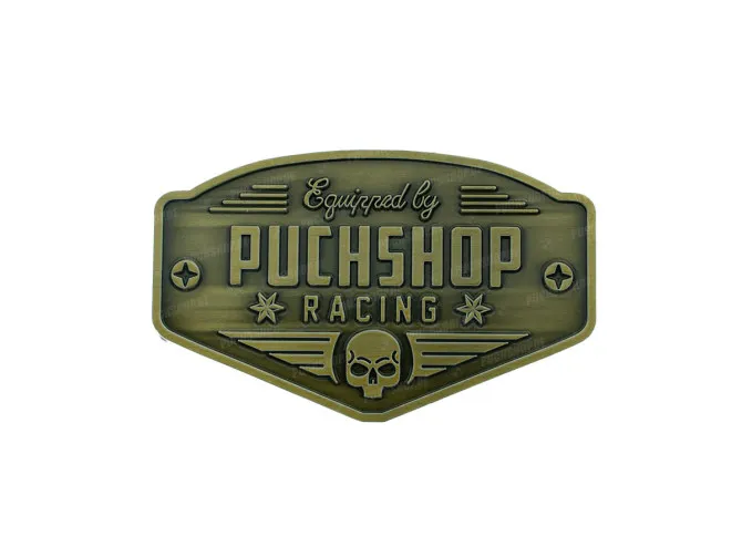 Aufkleber "Puchshop Racing Equipped" logo badge Emaille RealMetal 6x3.2cm main