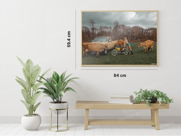 Puch Pinto met Chevrolet C20 poster A1