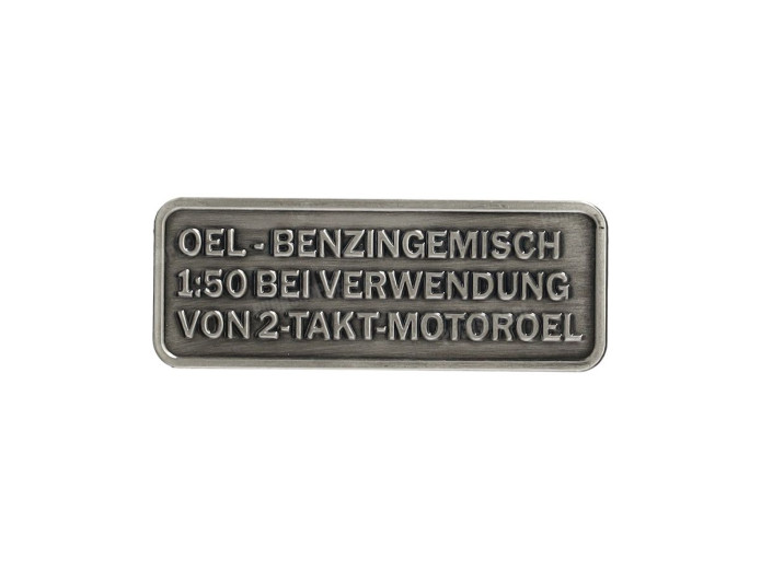 Benzingemisch Aufkleber Deutsch RealMetal Silberfarbe