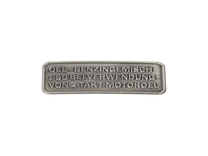 Benzingemisch Aufkleber Deutsch RealMetal Silberfarbe