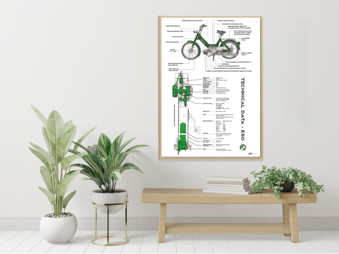 Puch E50 engine technical poster cutaway for Puch Maxi