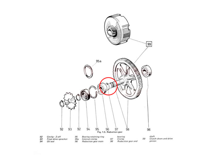 Seegerring sprocket shaft 17mm locking 6203 bearing Puch Maxi / E50  product