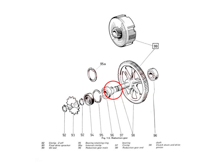Seegerring sprocket shaft 17mm 6203 bearing Puch Maxi E50