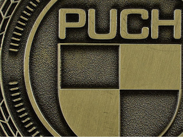 Badge / Emblem Puch logo Gold 47mm RealMetal