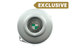 Flywheel cover Puch Maxi E50 / Z50 / ZA50 *Exclusive* silver with RealMetal emblem