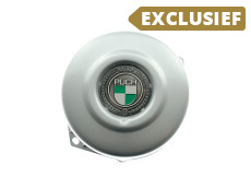 Vliegwieldeksel Puch Maxi E50 / Z50 / ZA50 *Exclusive* zilver met RealMetal embleem